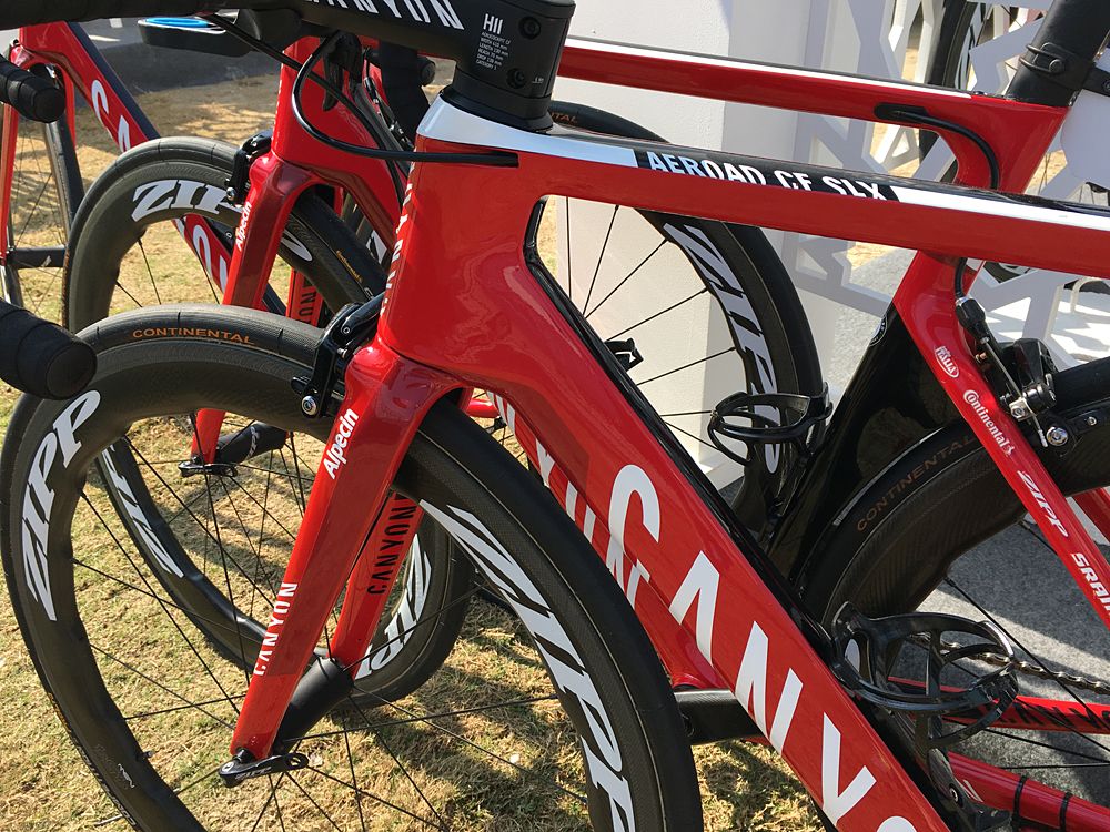 The front end of the Katusha-Alpecin Canyon Aeroad CF SLX