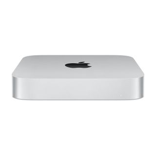 An Apple Mac mini against a white background