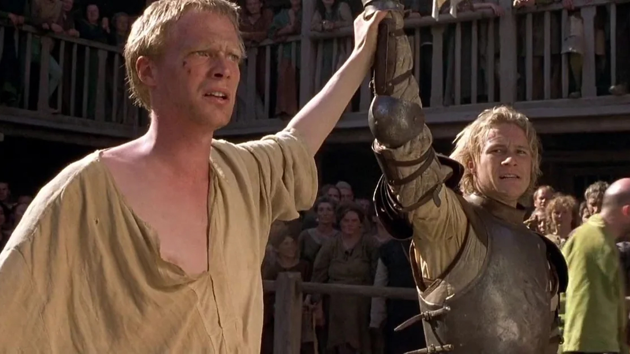 Paul Bettany raising Heath Ledger's hand in A Knight's Tale
