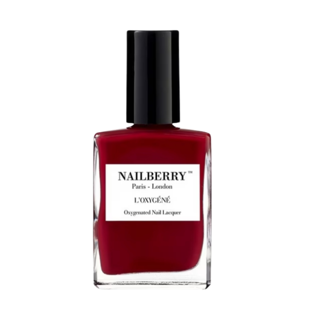 A product shot of the Nailberry L&#039;Oxyg&amp;eacute;n&amp;eacute; Oxygenated Nail Lacquer in shade Le Temps Des Cerises, on a white background