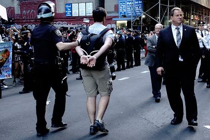 A protester is arrested in New York City.