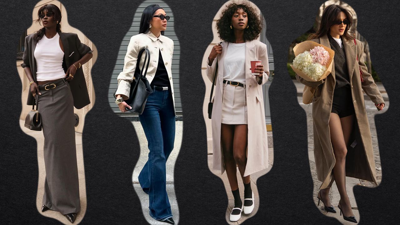 a collage of women wearing classic outfit ideas