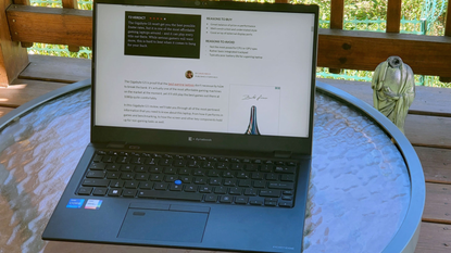 The Dynabook Portégé X30L-K laptop on a table outside