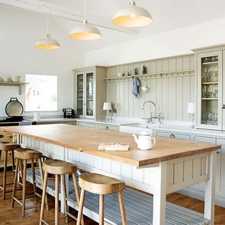 kitchen in tulipwood and birch ply with rustic oak worktops