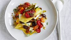 Open lasagne with roast Mediterranean vegetables, feta and oregano dressing