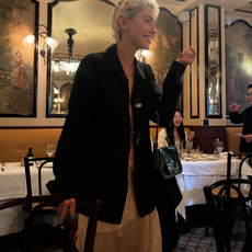 The knee length skirt trend on Iris Law.