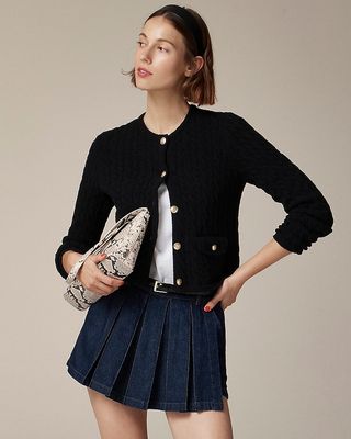 Odette Cable-Knit Sweater Lady Jacket in Cotton-Blend Bouclé