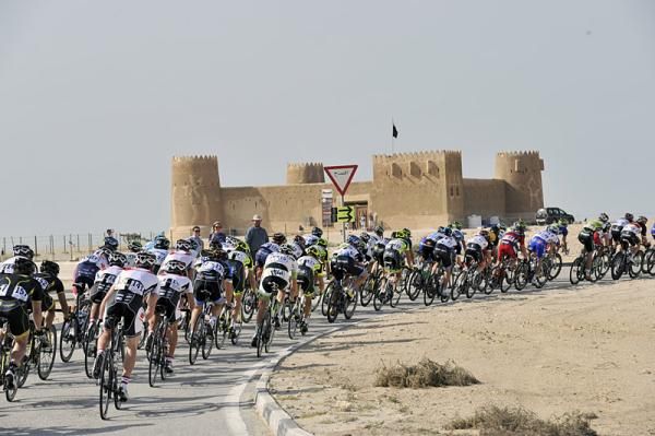 Action during stage 4 at the Tour of Qatar.