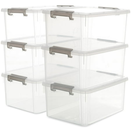17 Qt Clear Storage Bins With Lids Large Stackable Plastic (6 Pack) 15.9x11.6x7.3"