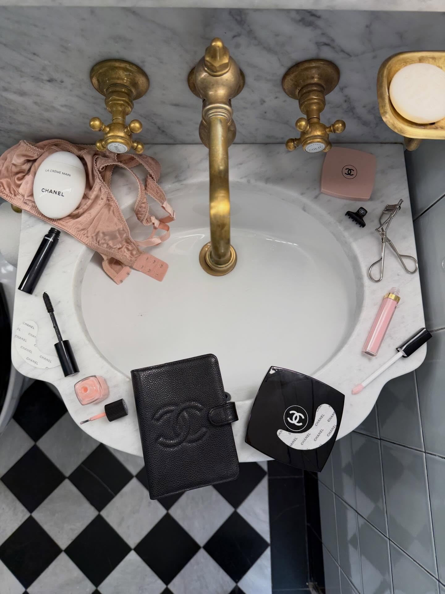 A silk with Chanel makeup and a silk bra designed by the @themillennialdecorator.