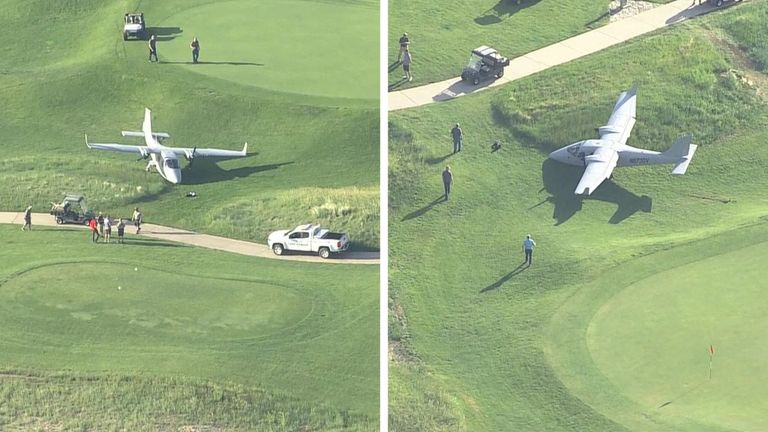 Plane landing on golf course
