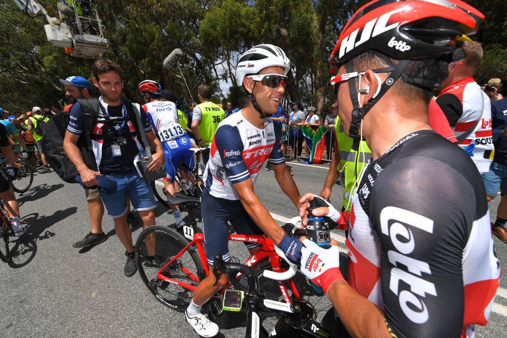 Caleb Ewan congratulates Richie Porte