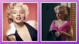 images of Marilyn Monroe and Ana de Armas playing her side by side wearing glamorous dresses