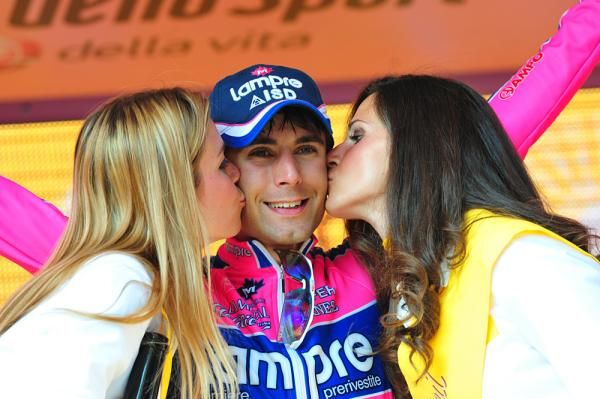 Diego Ulissi (Lampre-ISD) on the podium in Tirano