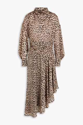 Asymmetric Leopard-Print Devoré-Velvet Midi Dress