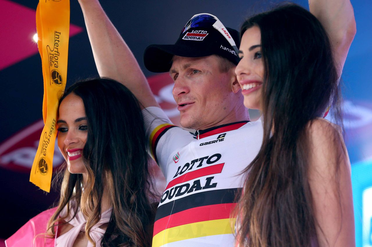 Andr&eacute; Greipel (Lotto Soudal) celebrating his stage win