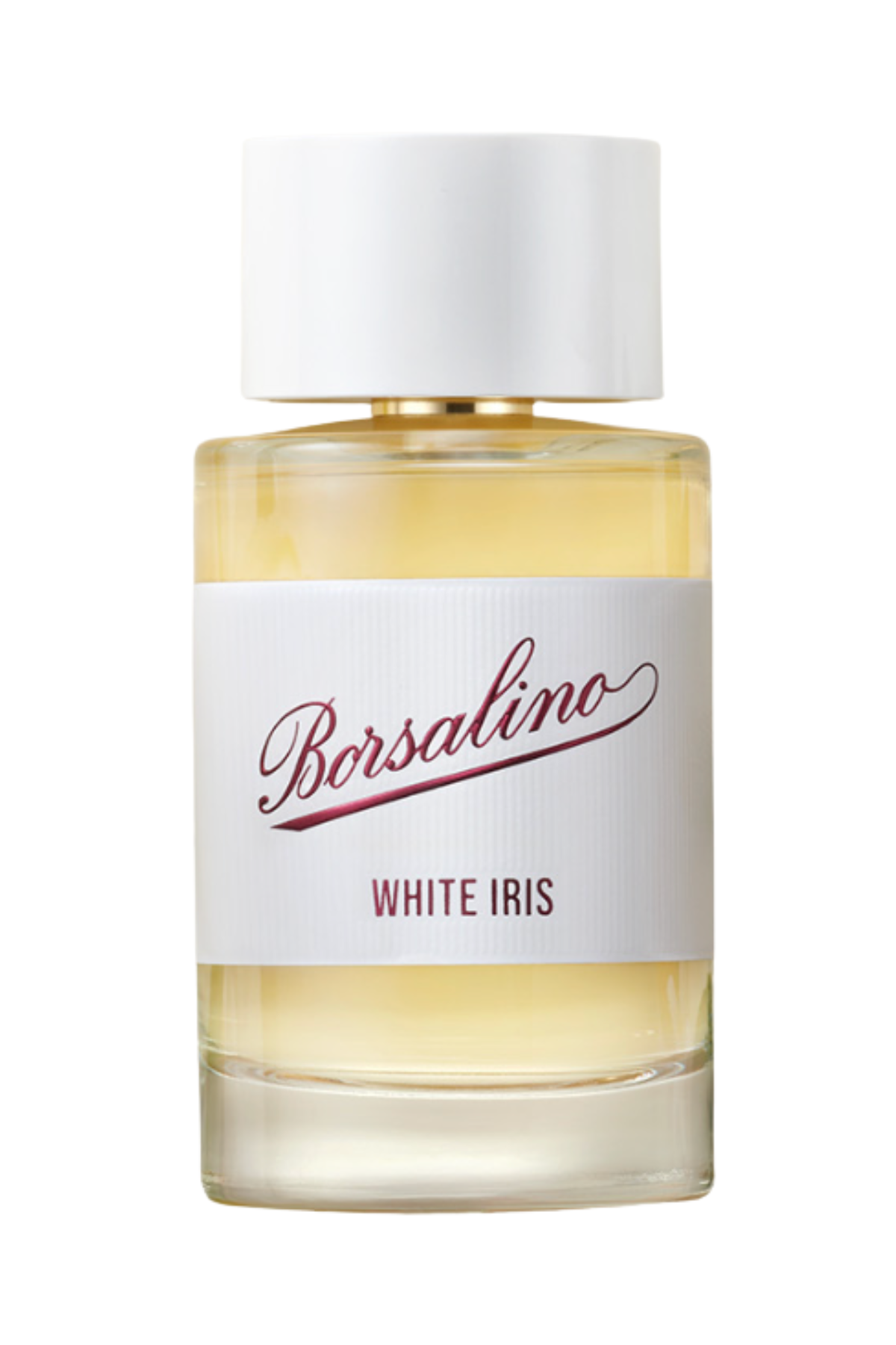 a white perfume bottle with red writing