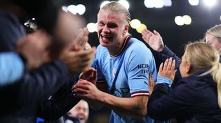 Manchester City's Erling Haaland applauded after breaking the record for most goals in a Premier League season