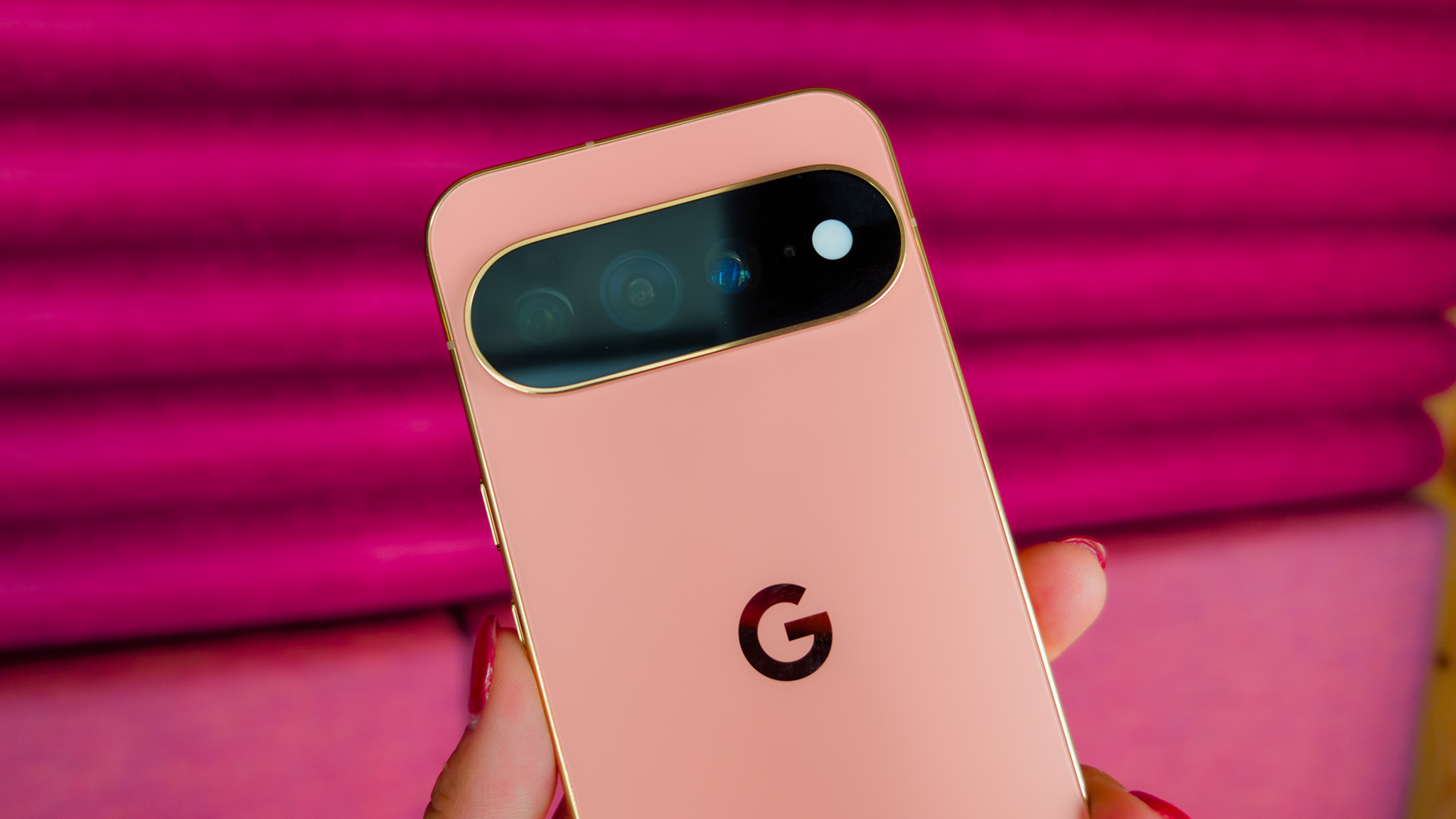 The camera island on the pink Google Pixel 11 Pro XL