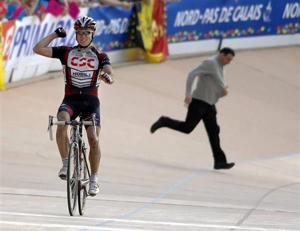 Rolling to victory: O'Grady crosses the line