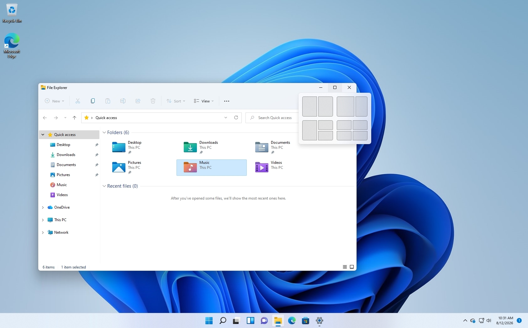File Explorer with Snap Layouts opened in 2021.