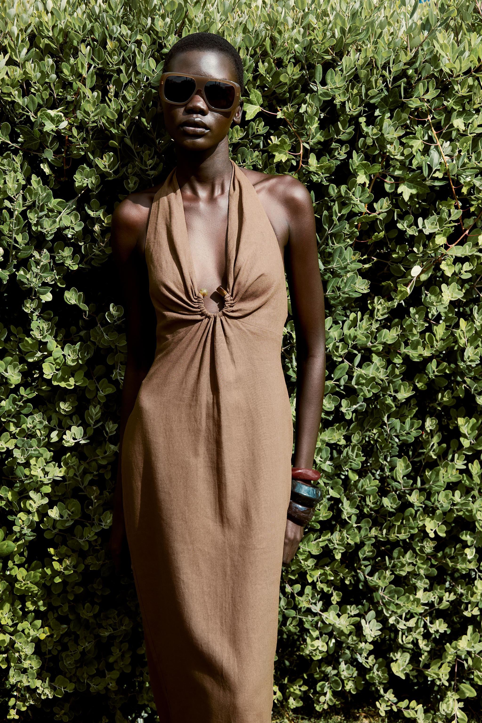 Linen Buckle Midi Dress