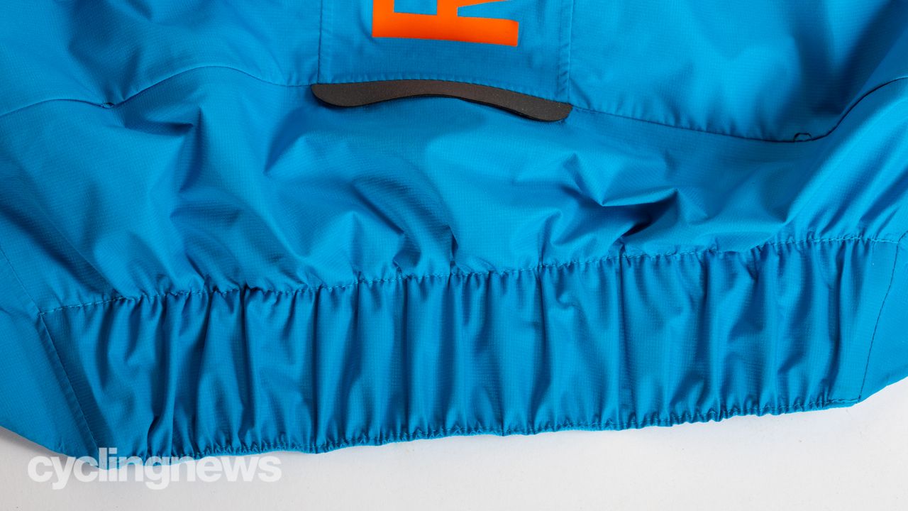 Rapha Pro Team Insulated Gore-Tex Rain Jacket detail of rear drop tail elastic