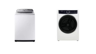 Front load and top load washer sitting side by side.