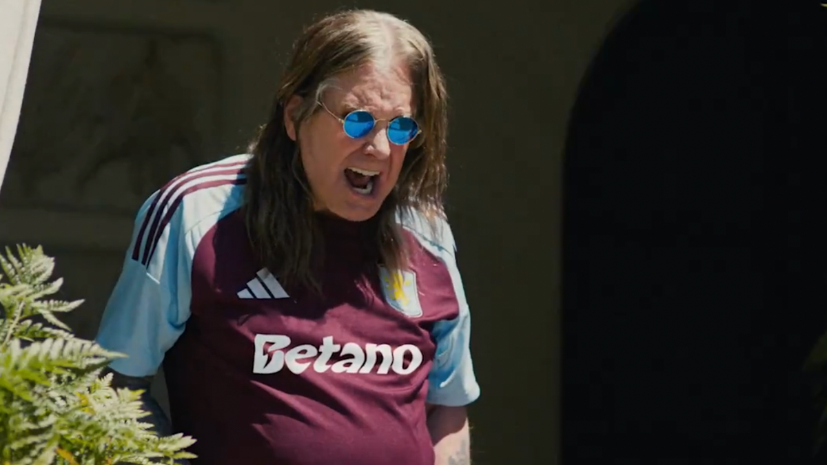 Ozzy Osbourne in an Aston Villa football kit in 2024