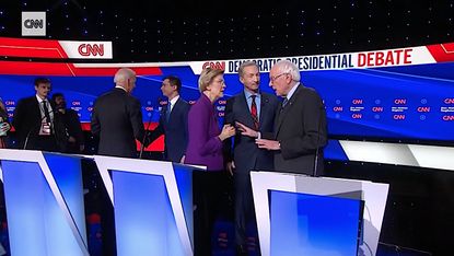 Tom Steyer interrupts Bernie Sanders and Elizabeth Warren