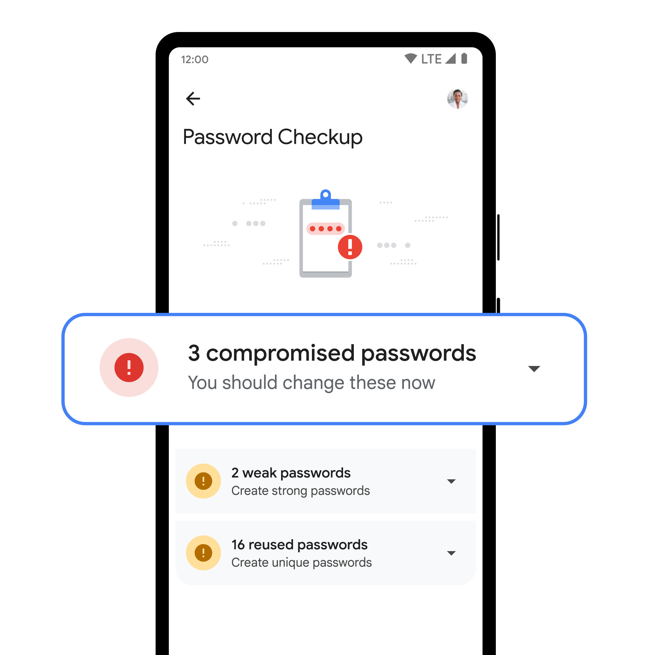 Google Password Manager weak and reused passwords