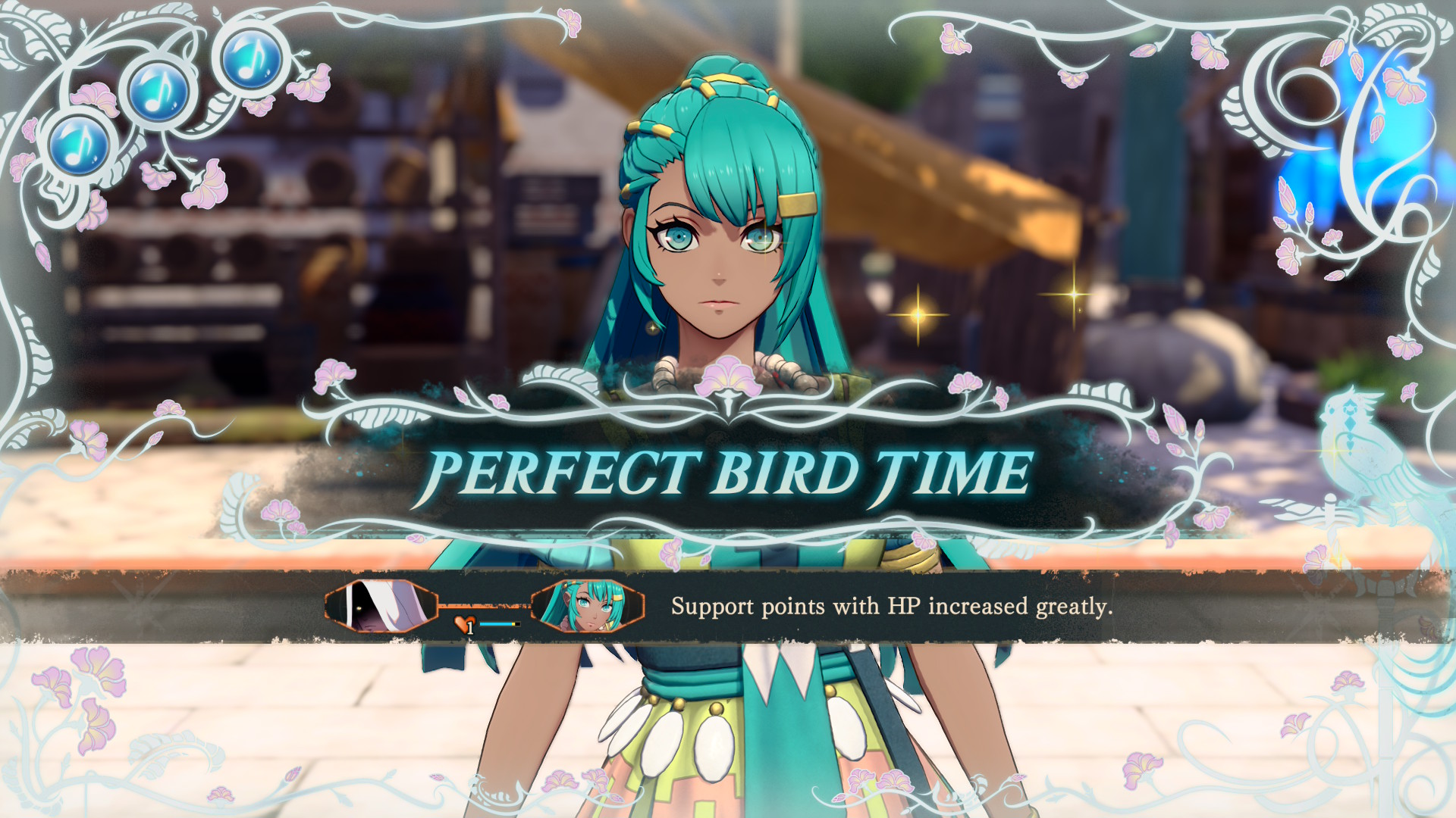 Esmeralda interacts with Pale Raven in Fire Emblem: Fortune's Weave