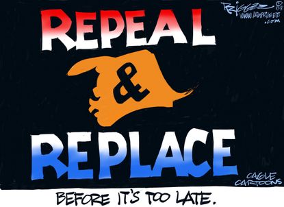Political cartoon U.S. Obamacare repeal Trump impeachment