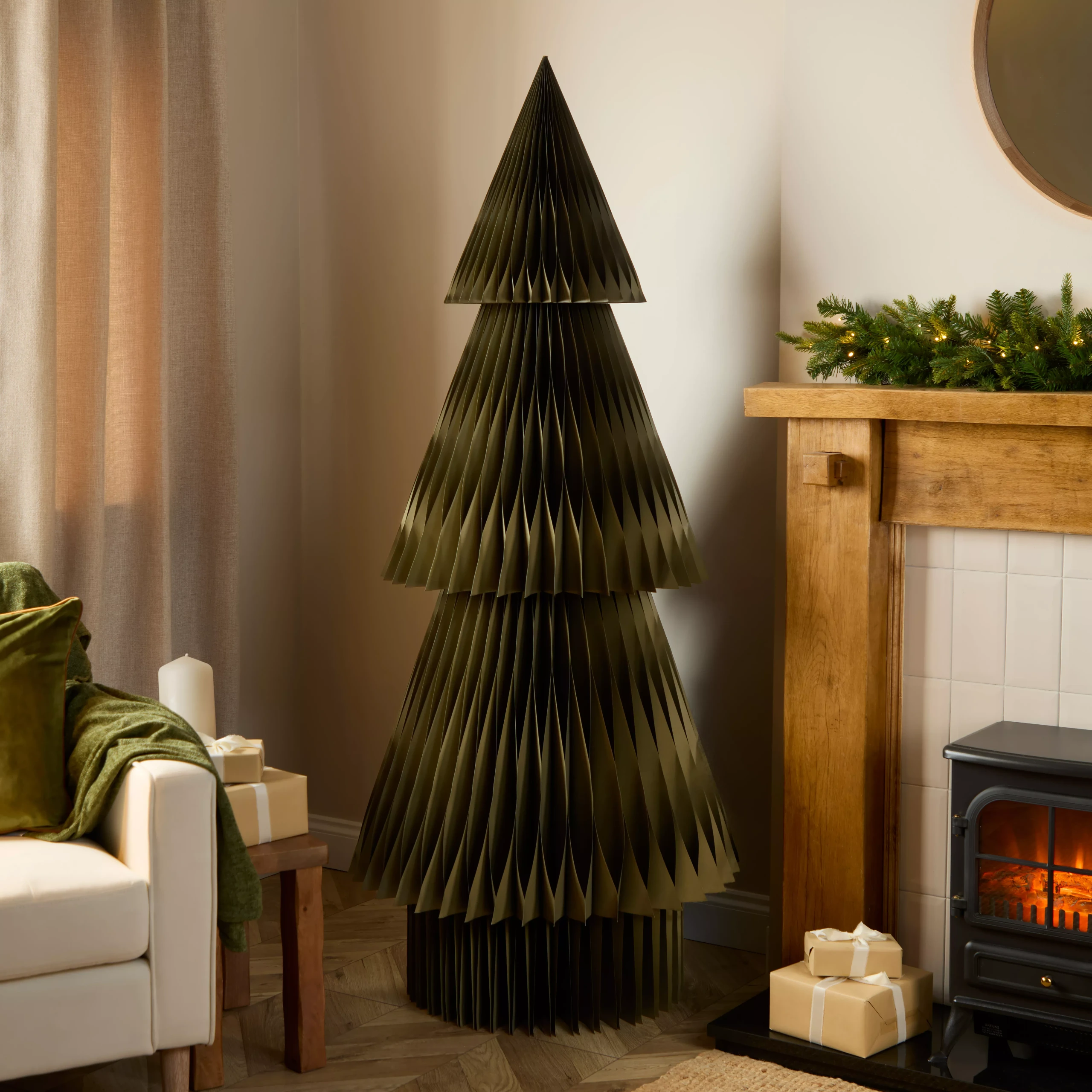 Paper Tree Christmas Decoration - Olive Green