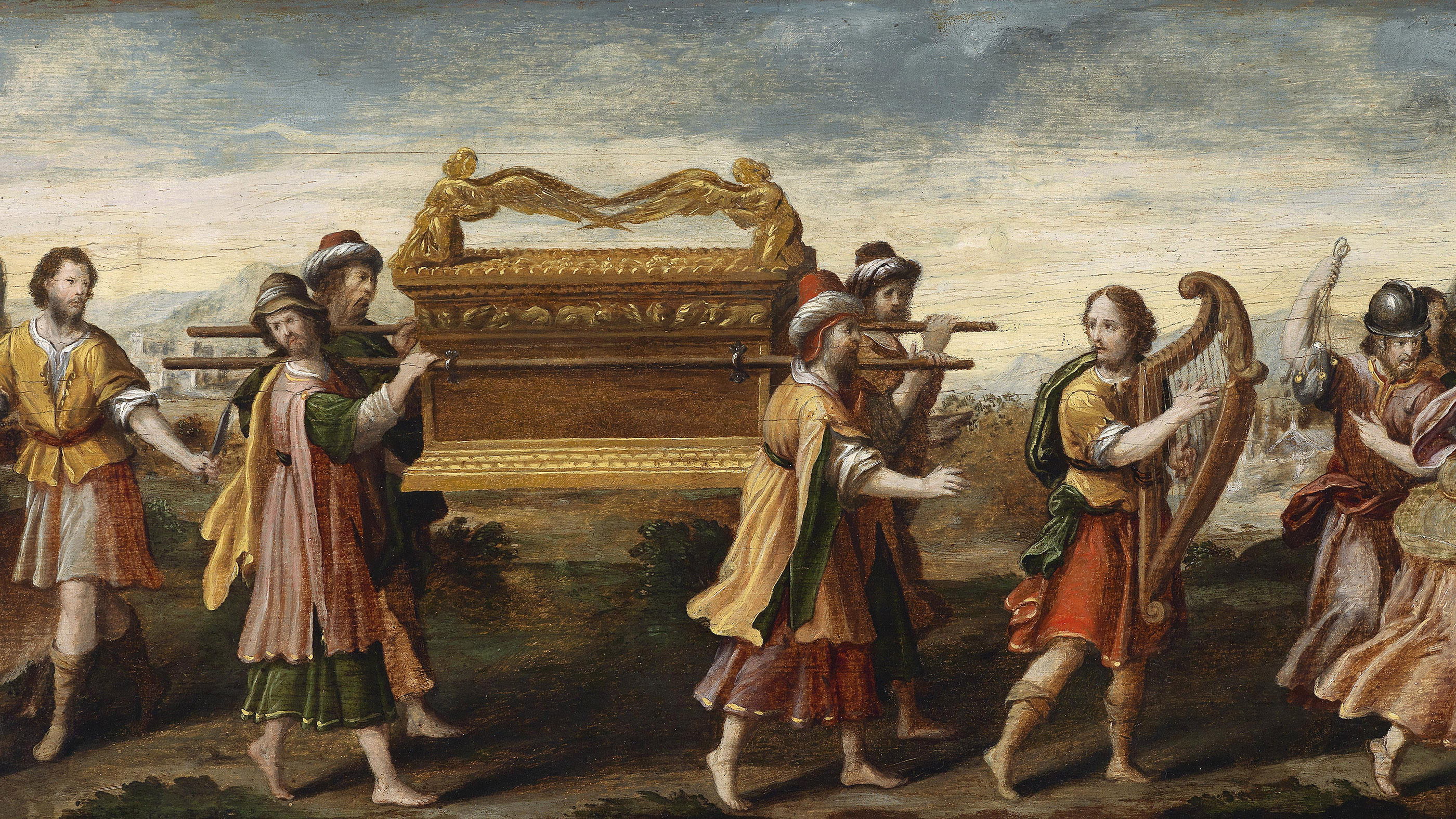 King David bearing the Ark of the Covenant into Jerusalem, in the early 16th century.