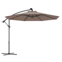 Costway Steel Market Hanging Solar LED Patio Umbrella, Tan