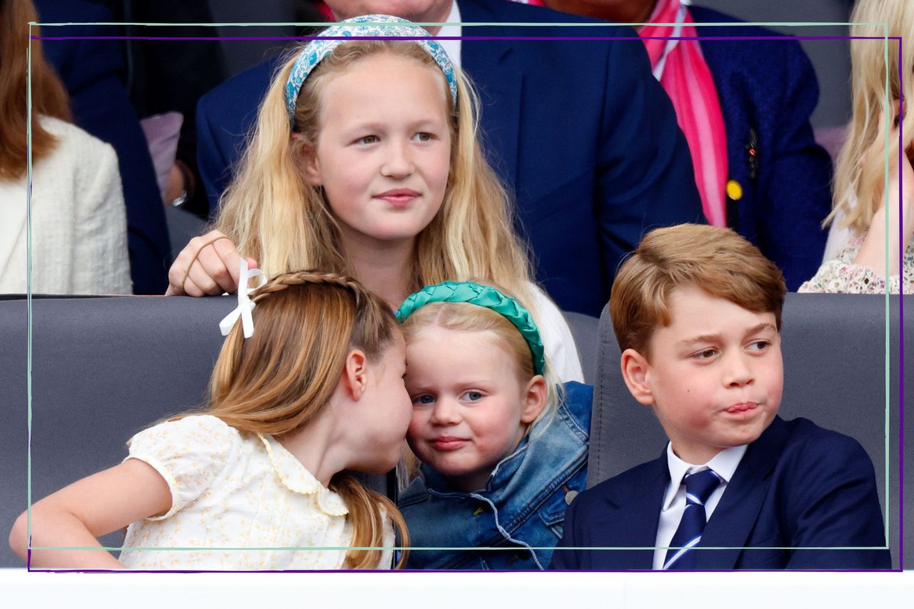 Princess Charlotte, Prince George, Lena Tindall and Mia Tindall at Queen&#039;s Platinum Jubilee chatting