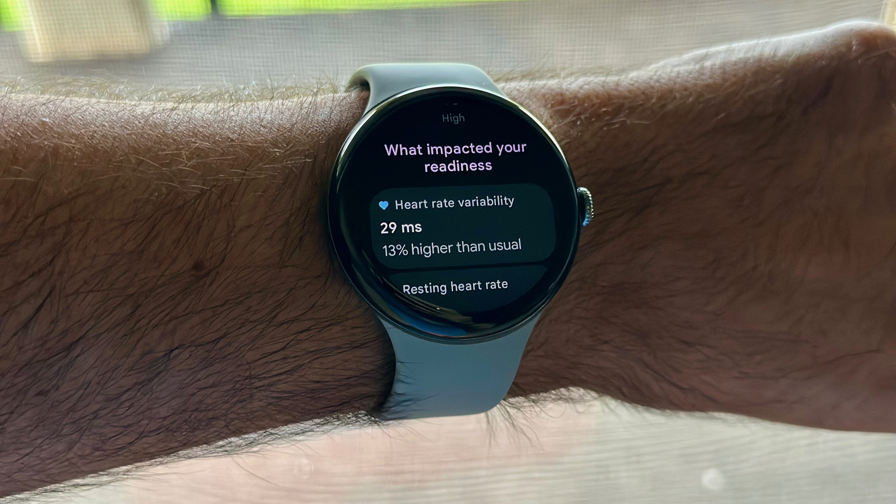 The Daily Readiness view showing my heart rate variability at 29ms, or 13% higher than usual.