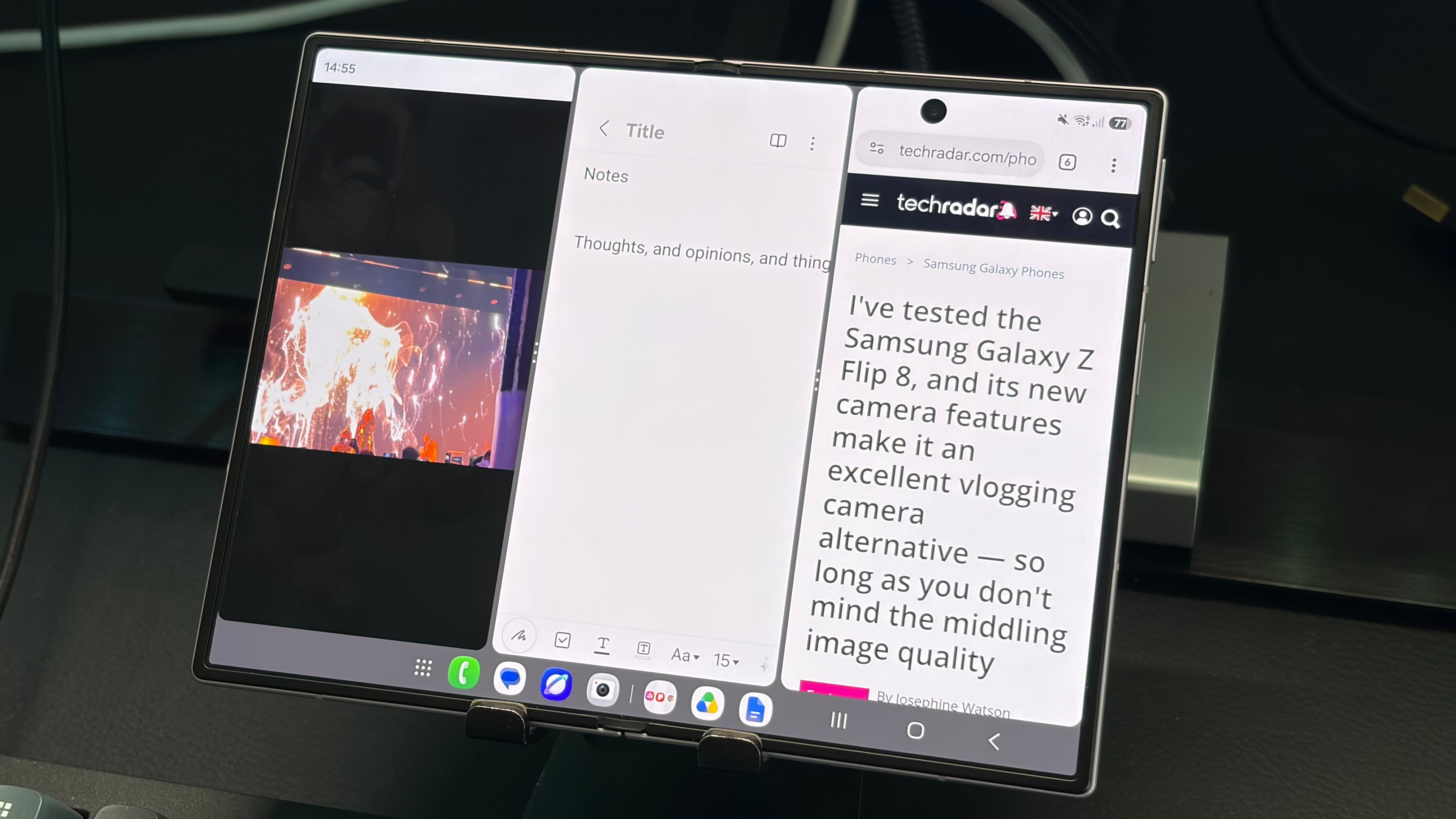 Samsung Galaxy Z Fold 8 with three apps open
