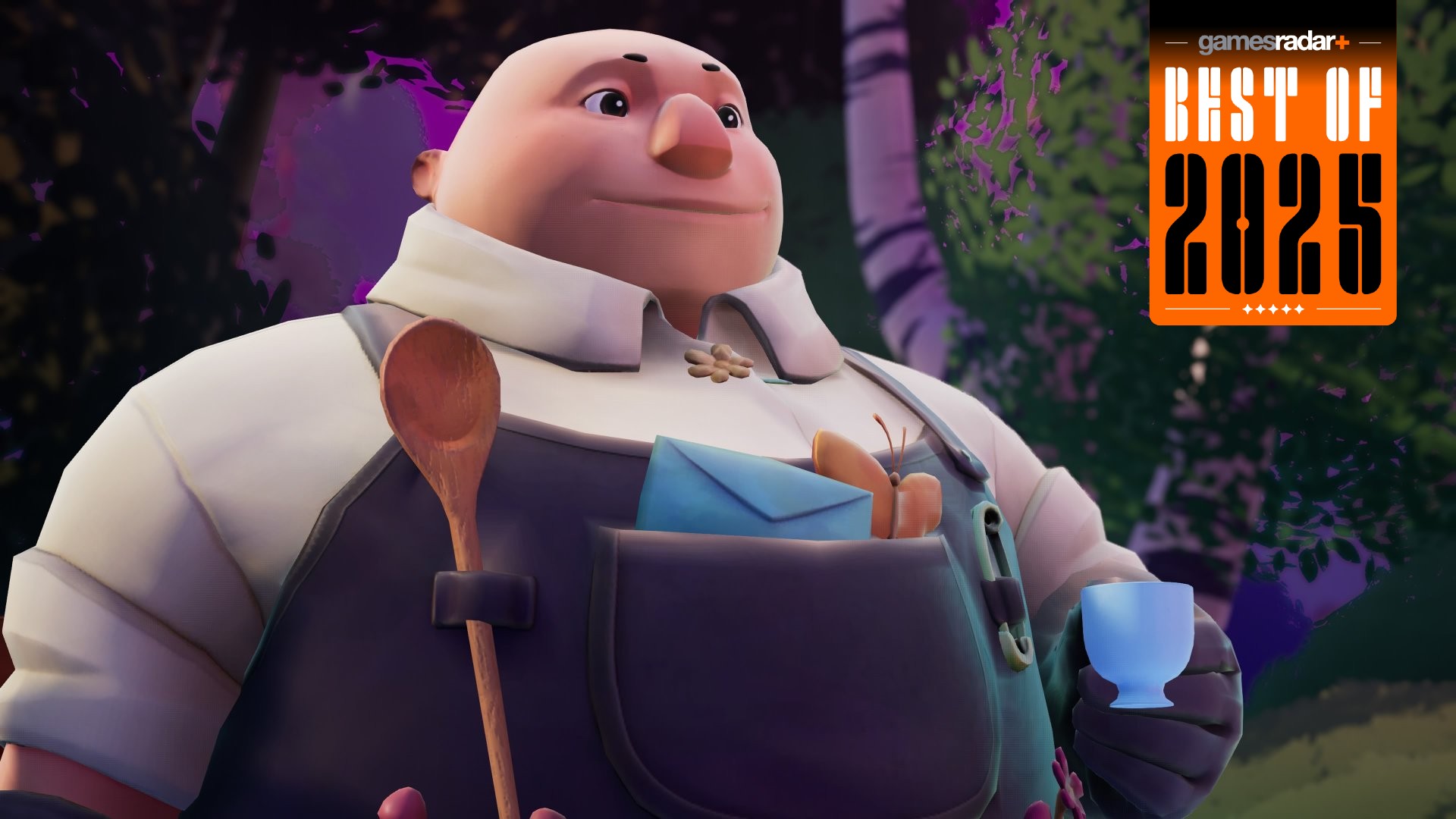 Wanderstop image showing Boro the shopkeeper holding a tea cup. GamesRadar+&#039;s Best of 2025 logo is in the top right-hand corner of the image