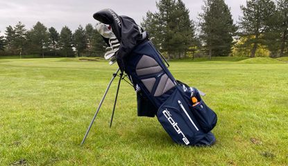 The Cobra Ultradry Pro 2023 Stand Bag on a green background