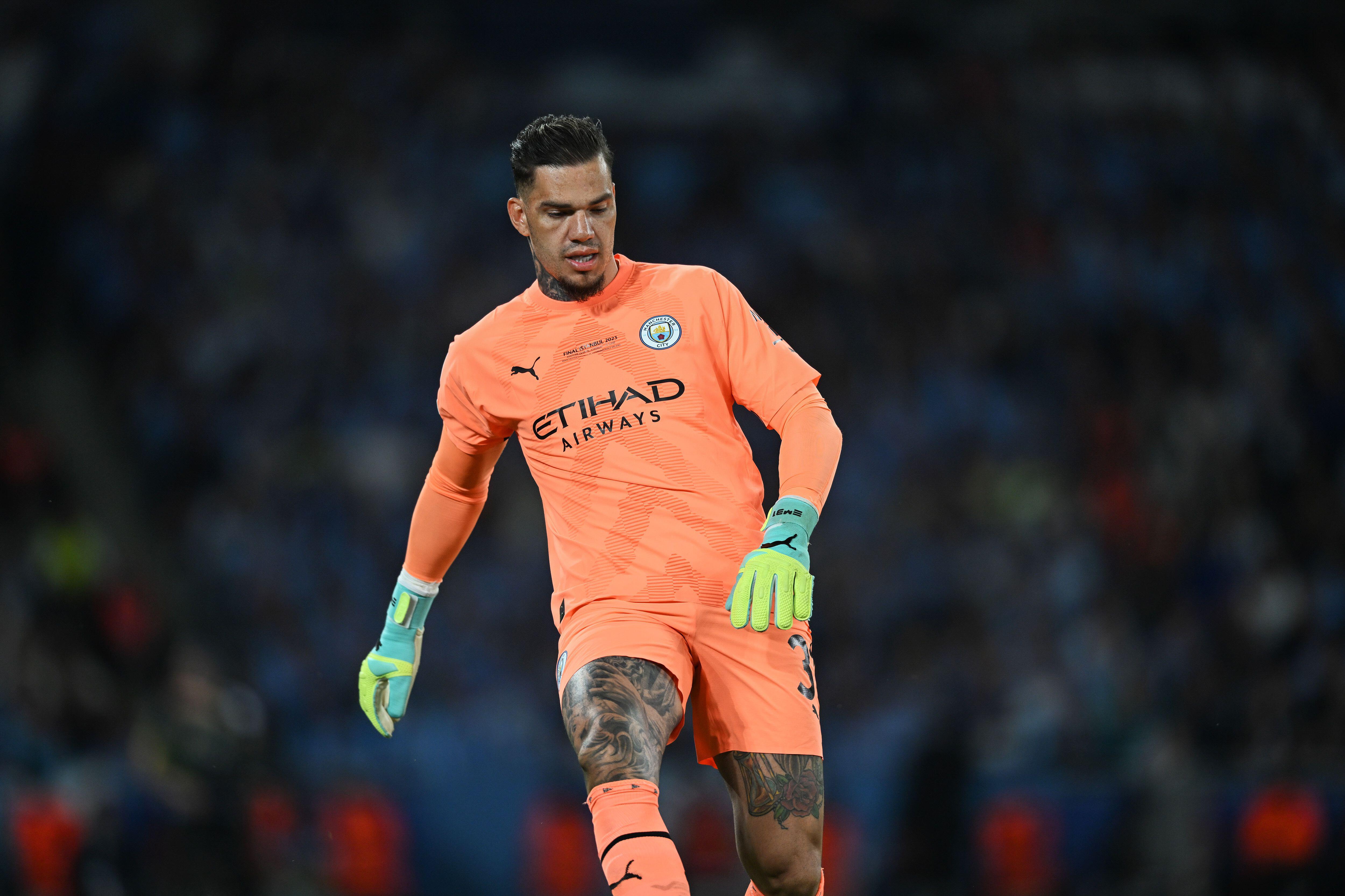 Ederson playing for Manchester City in the 2023 Champions League final against Inter