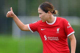 Fuka Nagano of Liverpool Women during the pre-season friendly between Leicester City Women and Liverpool Women at Belvoir Drive Training Ground on September 17, 2023 in Leicester, England