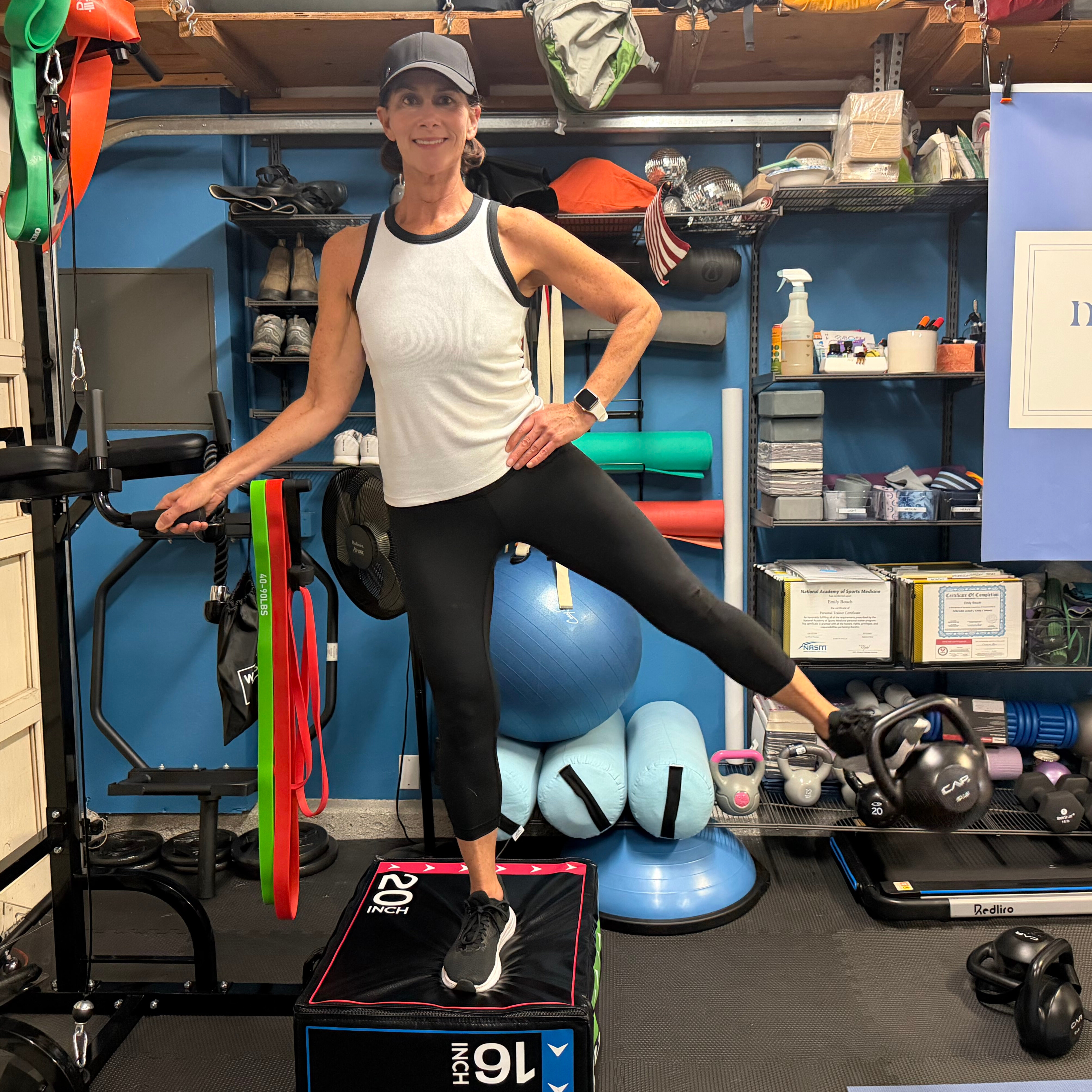 Woman exercises with kettlebell