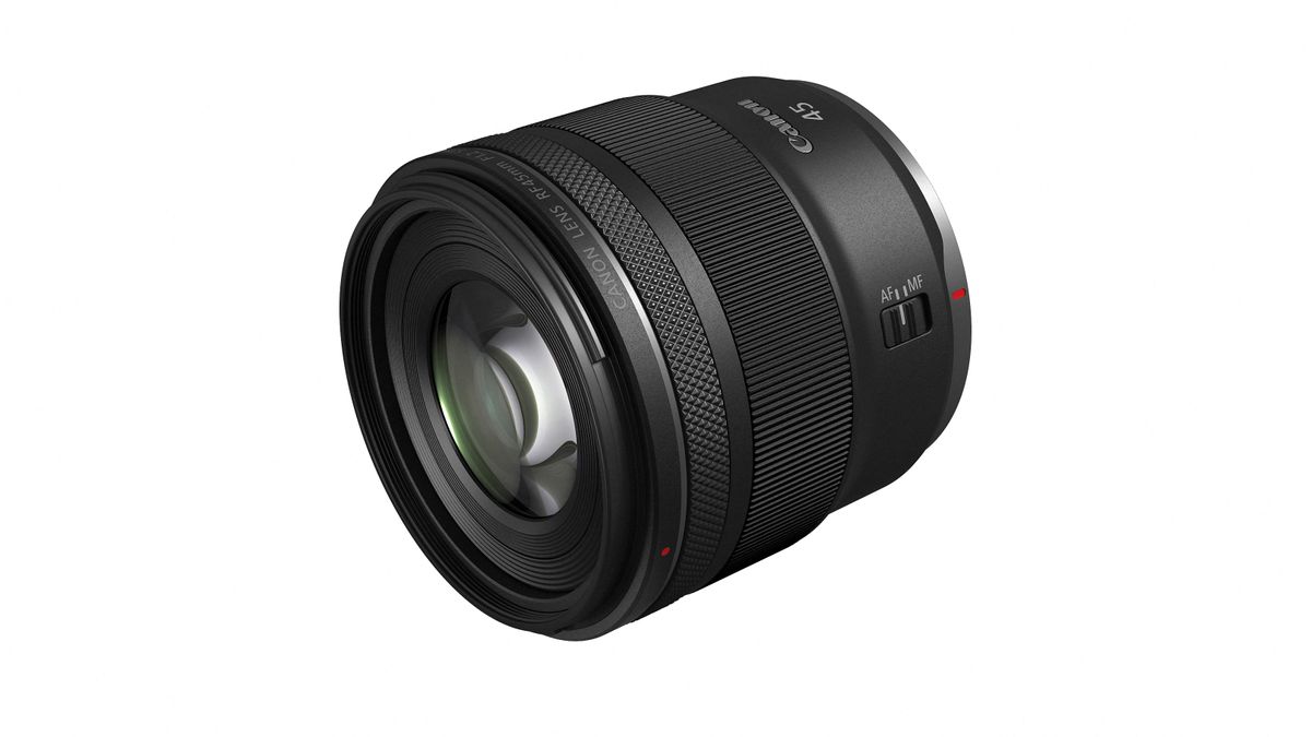 Canon RF 45mm f/1.2 STM against a white background