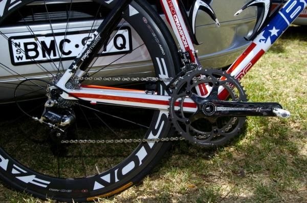 On the record: It's Campagnolo Super Record all-round for Hincapie's BMC.