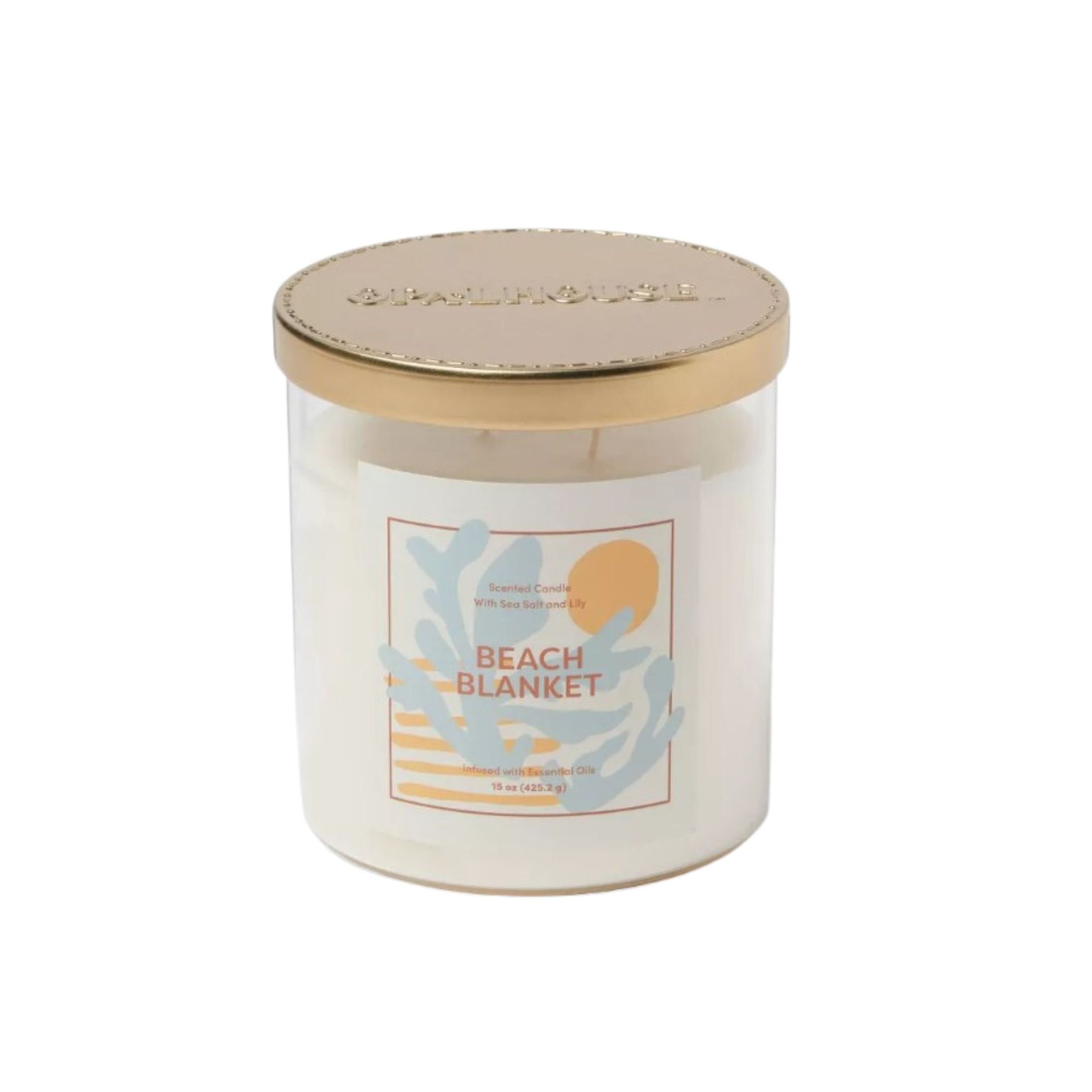 Sebuah lilin ilustrasi karang dengan tutup emas