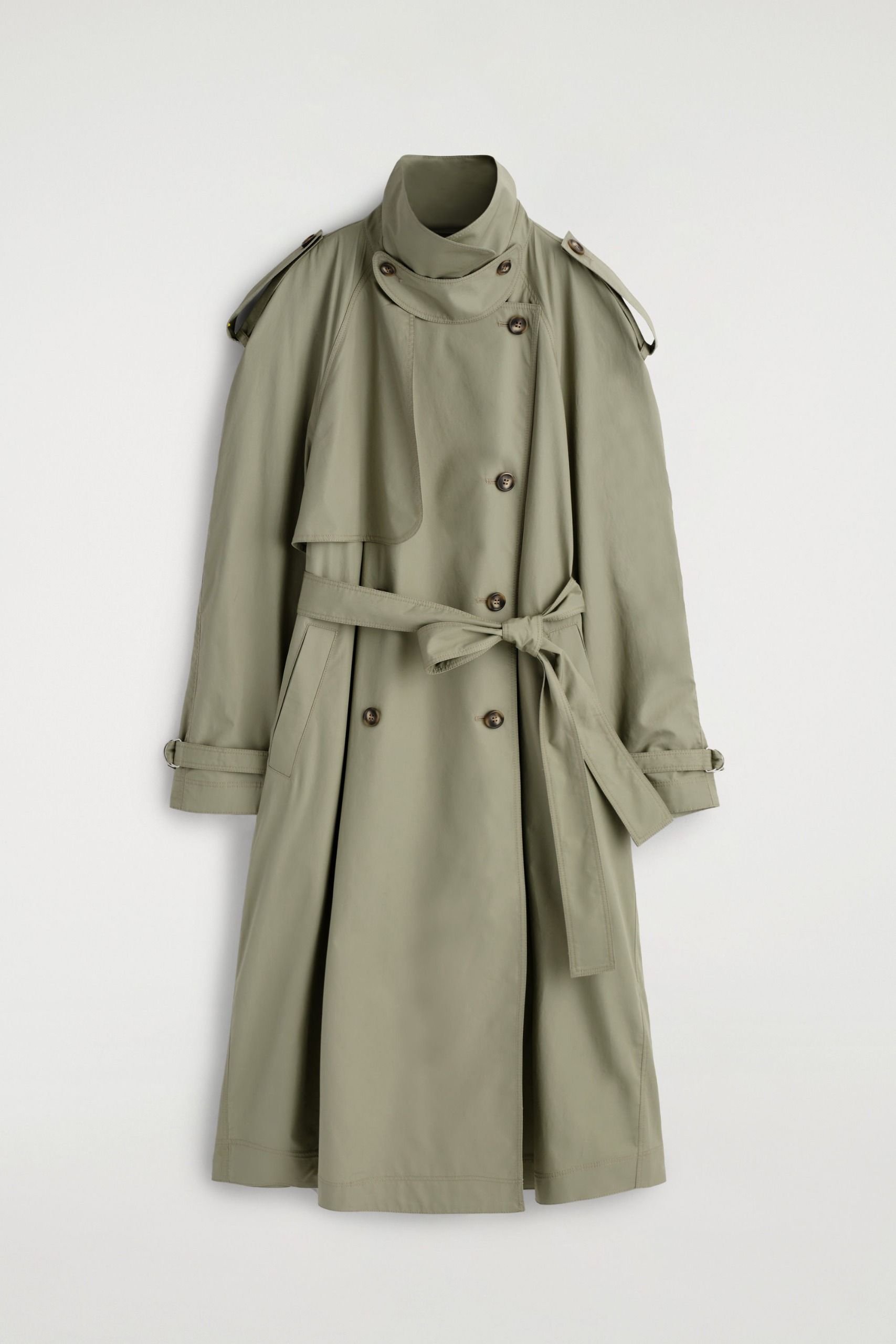 Mock-Neck Cotton Trench Coat
