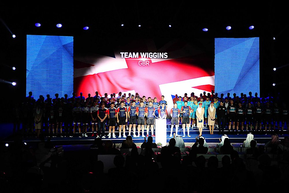 Team Wiggins on stage in Dubai.