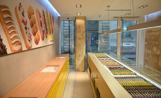 Interior of chocolate truffles and buns store
